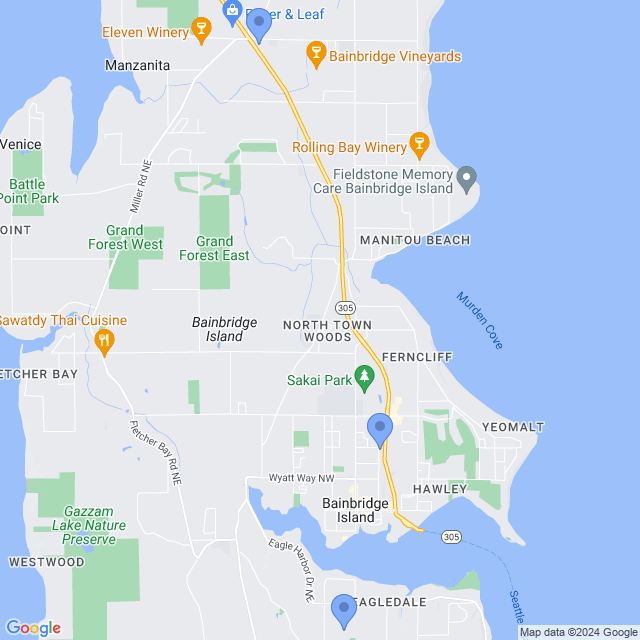Map of veterinarians in Bainbridge Isle, WA
