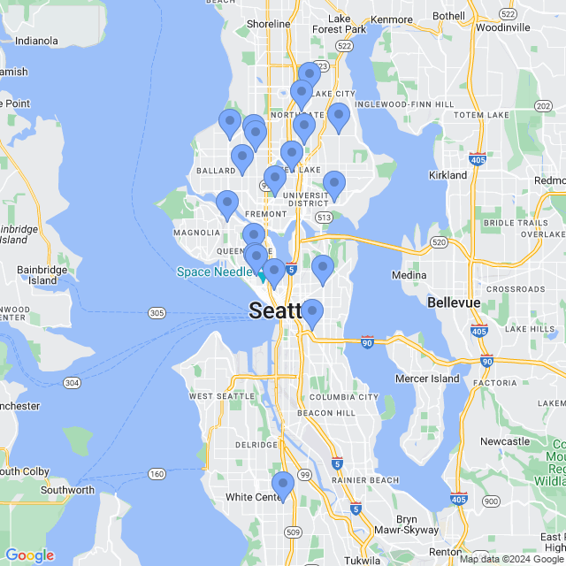 Map of veterinarians in Seattle, WA