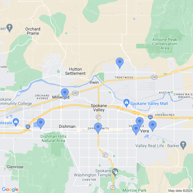 Map of veterinarians in Spokane Valley, WA