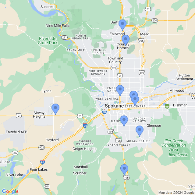 Map of veterinarians in Spokane, WA