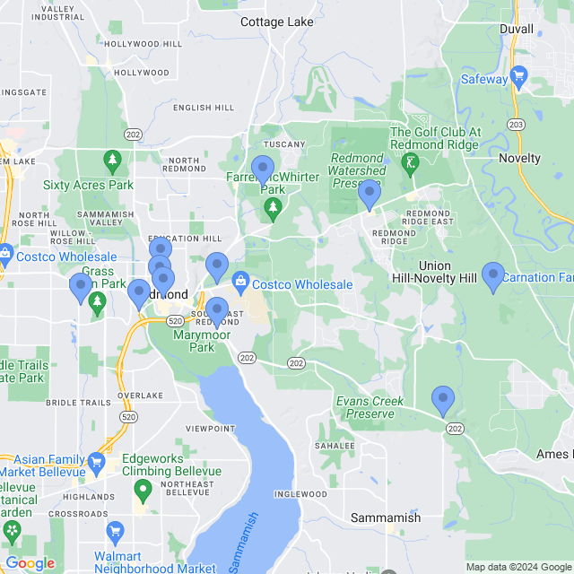 Map of veterinarians in Redmond, WA