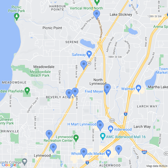Map of veterinarians in Lynnwood, WA