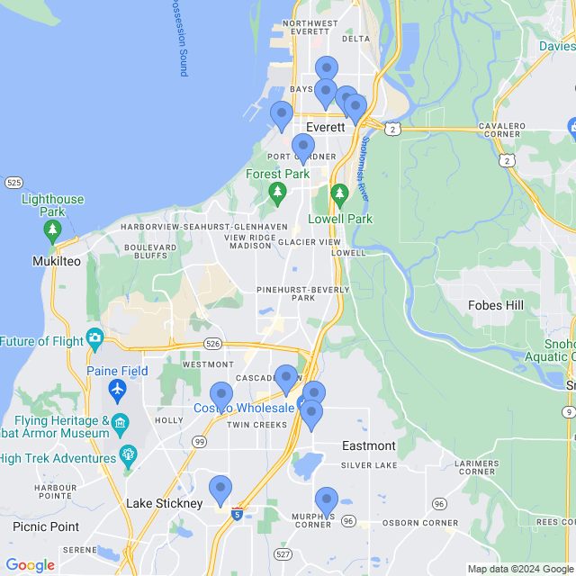 Map of veterinarians in Everett, WA