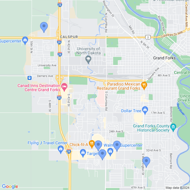 Map of veterinarians in Grand Forks, ND