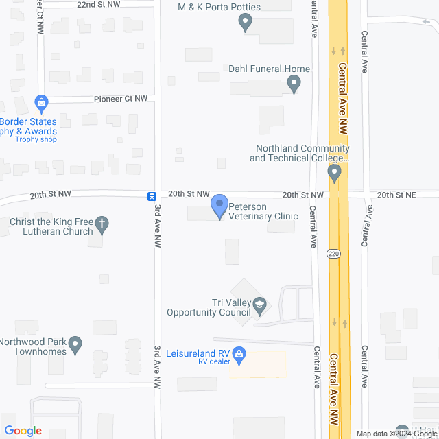 Map of veterinarians in East Grand Forks, MN