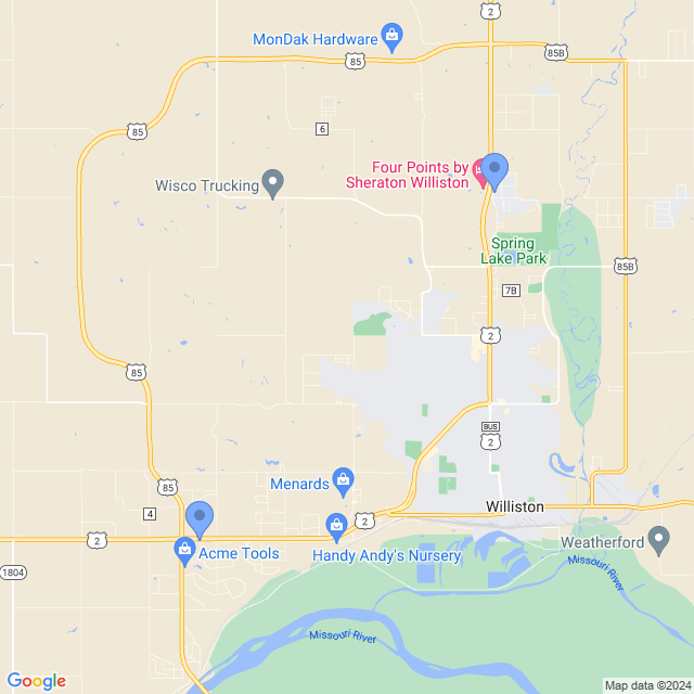 Map of veterinarians in Williston, ND