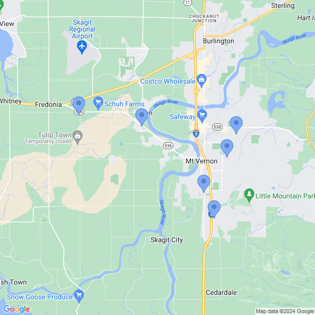 Map of veterinarians in Mt Vernon, WA