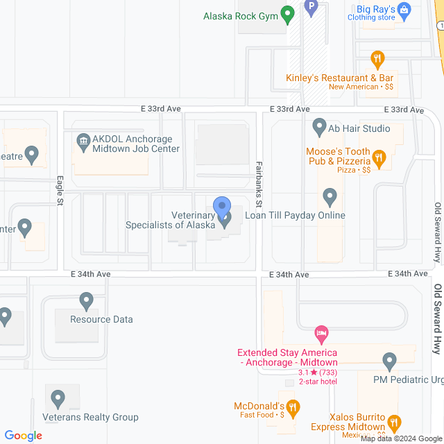 Map of veterinarians in Anchorage, AK