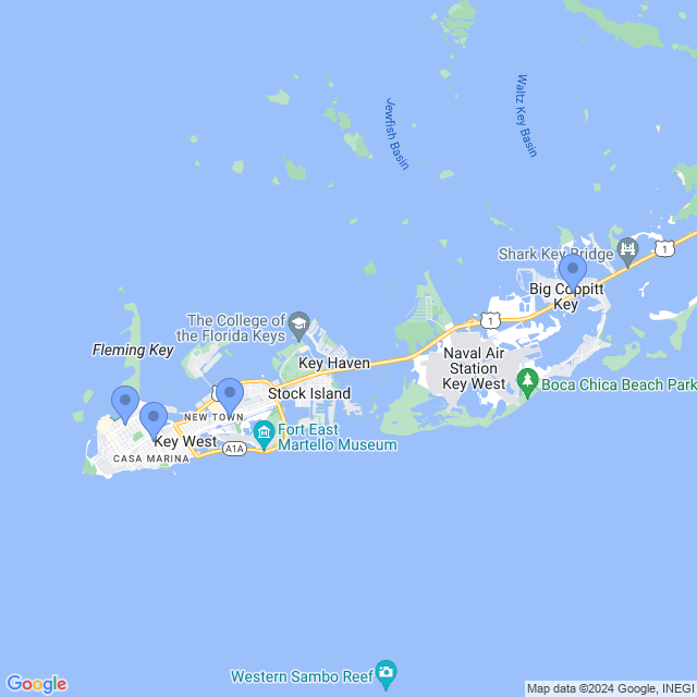 Map of veterinarians in Key West, FL