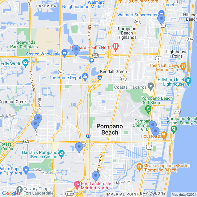 Map of veterinarians in Pompano Beach, FL