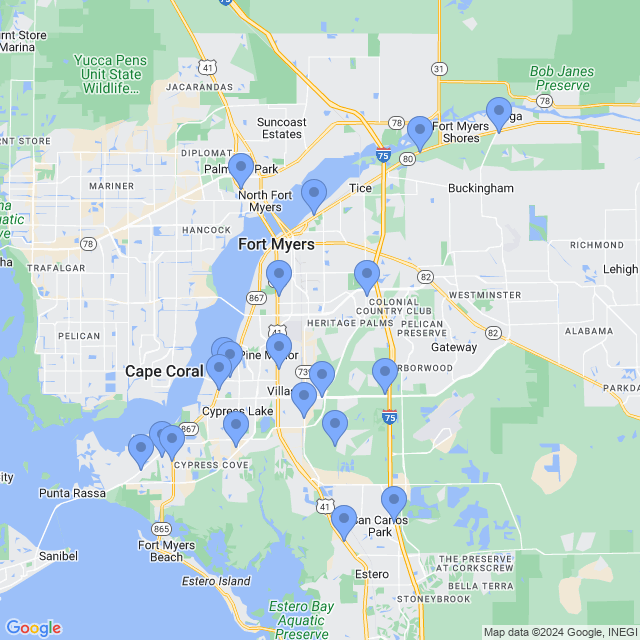 Map of veterinarians in Fort Myers, FL