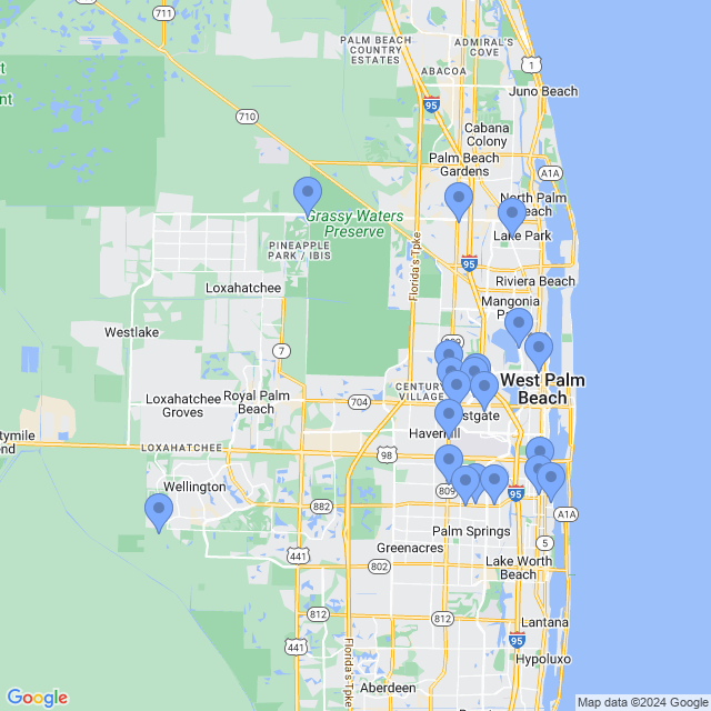 Map of veterinarians in West Palm Beach, FL