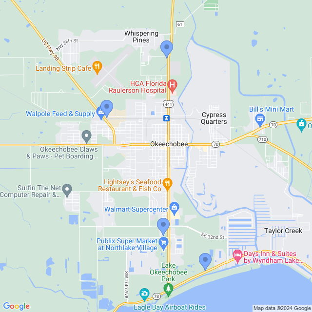 Map of veterinarians in Okeechobee, FL