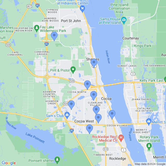Map of veterinarians in Cocoa, FL