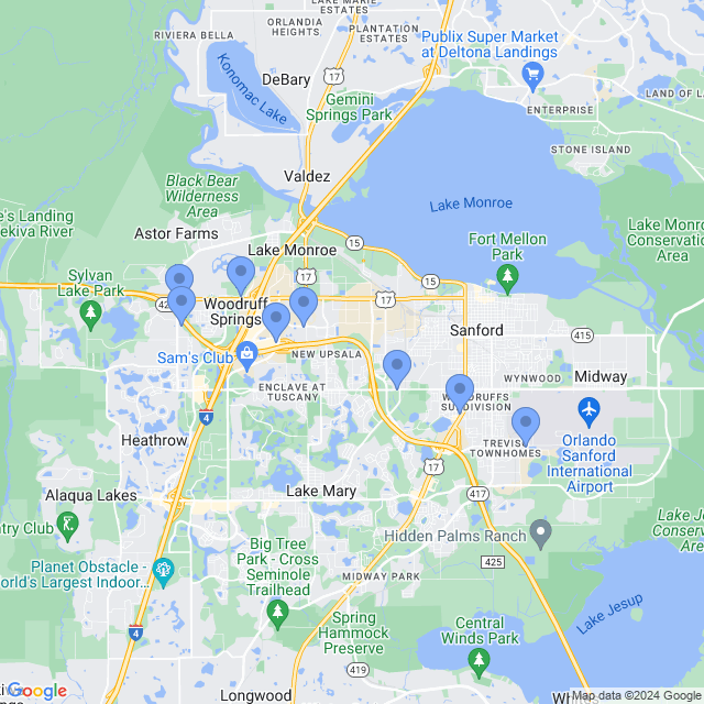 Map of veterinarians in Sanford, FL