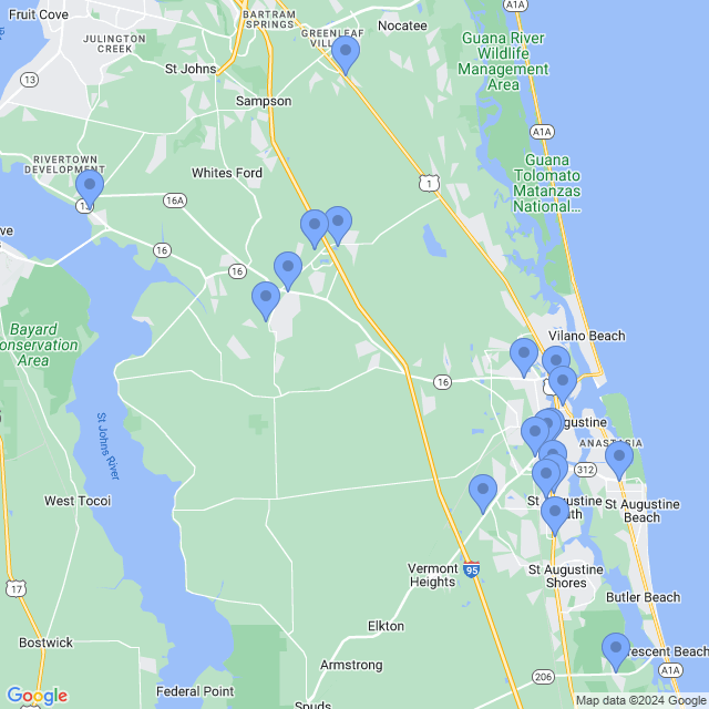 Map of veterinarians in St Augustine, FL