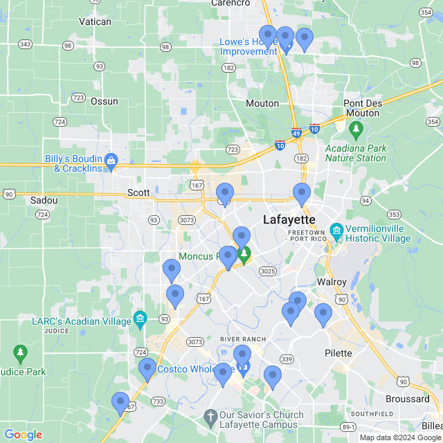 Map of veterinarians in Lafayette, LA