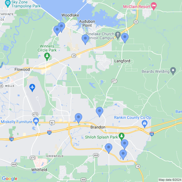 Map of veterinarians in Brandon, MS