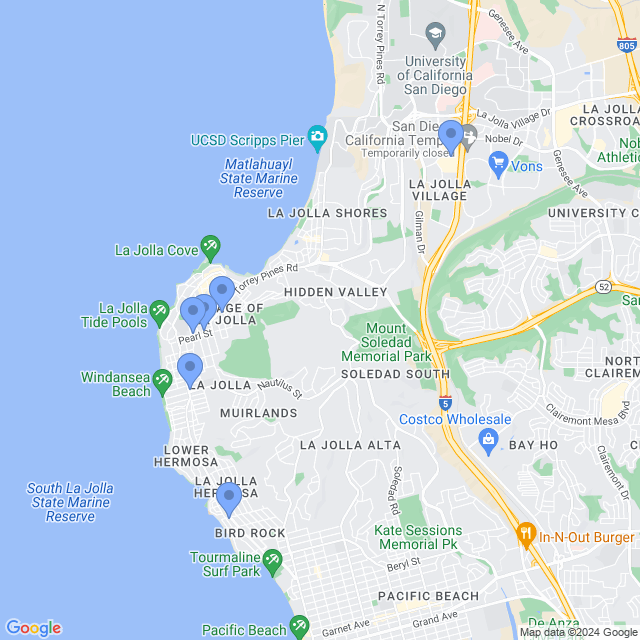 Map of veterinarians in La Jolla, CA