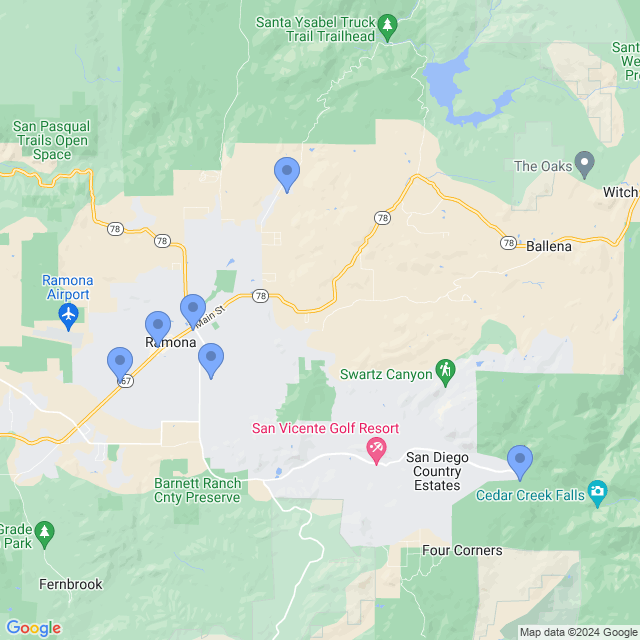 Map of veterinarians in Ramona, CA