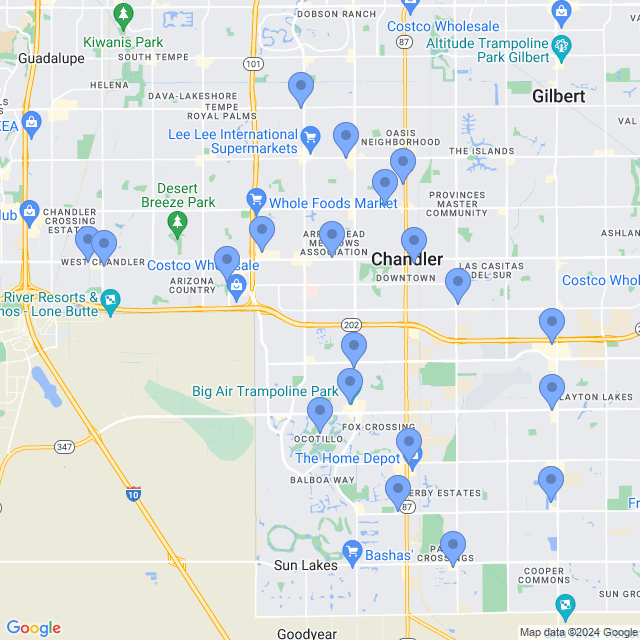 Map of veterinarians in Chandler, AZ