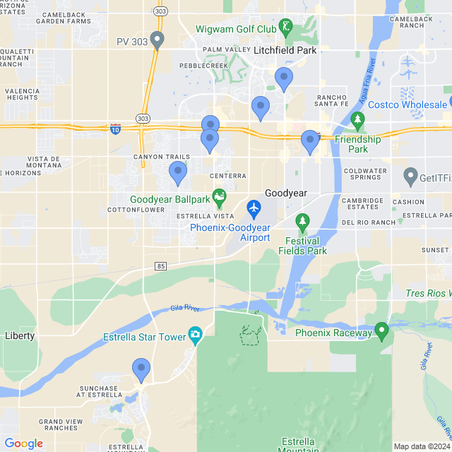 Map of veterinarians in Goodyear, AZ