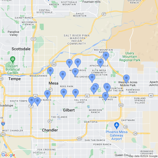 Map of veterinarians in Mesa, AZ