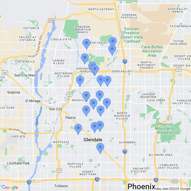 Map of veterinarians in Glendale, AZ