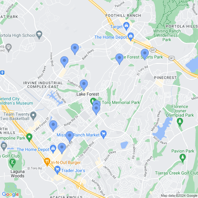 Map of veterinarians in Lake Forest, CA