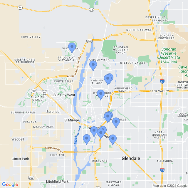 Map of veterinarians in Peoria, AZ
