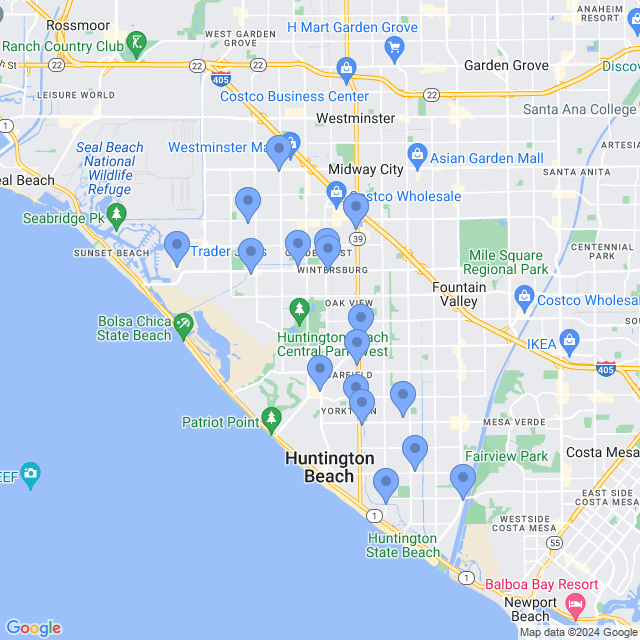 Map of veterinarians in Huntington Beach, CA