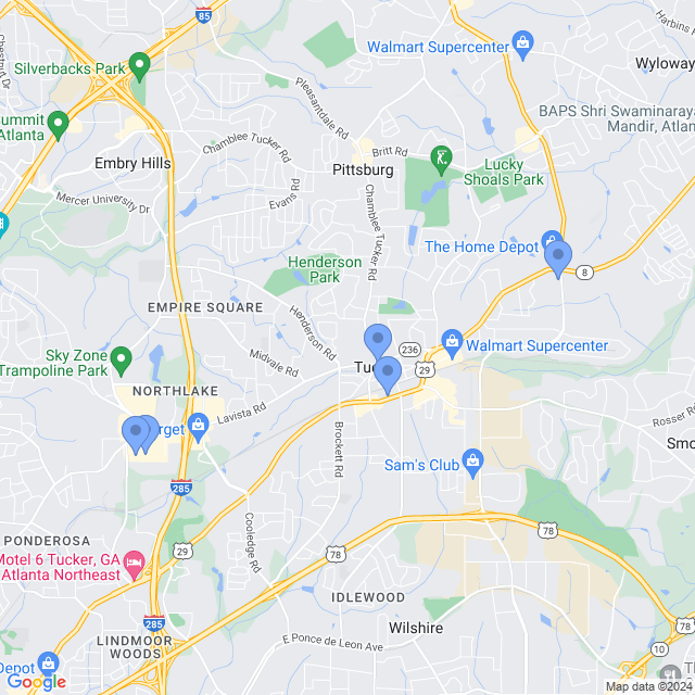 Map of veterinarians in Tucker, GA