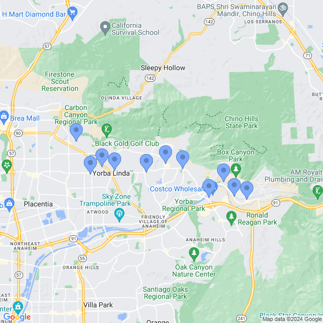 Map of veterinarians in Yorba Linda, CA