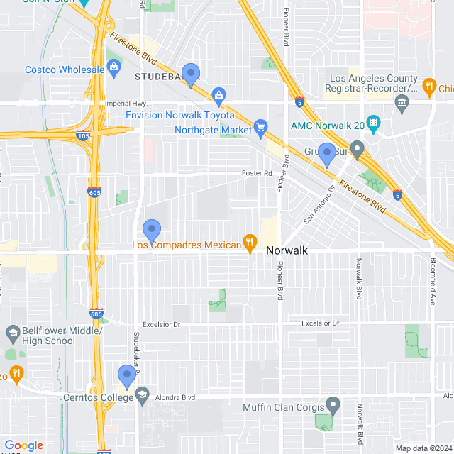 Map of veterinarians in Norwalk, CA