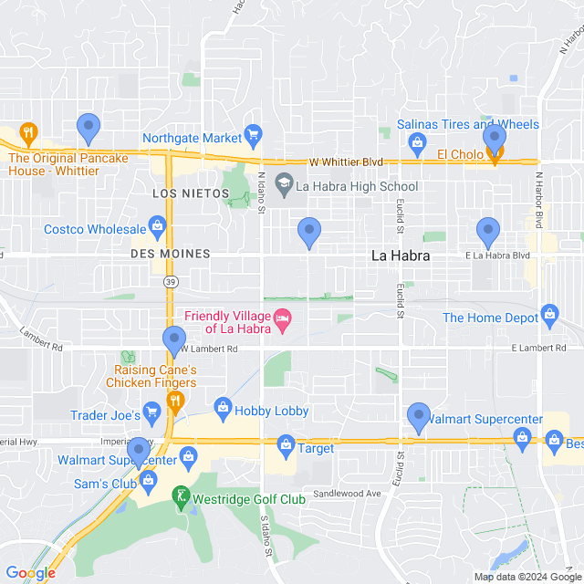 Map of veterinarians in La Habra, CA
