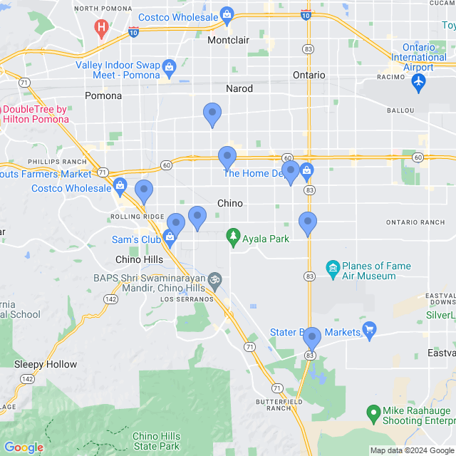 Map of veterinarians in Chino, CA