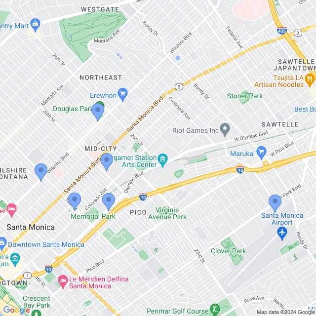 Map of veterinarians in Santa Monica, CA