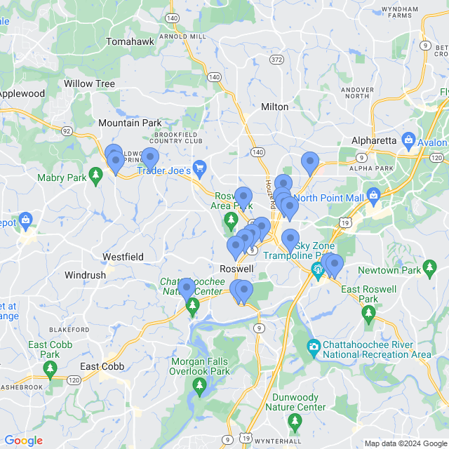 Map of veterinarians in Roswell, GA