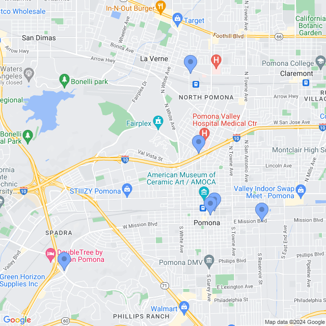 Map of veterinarians in Pomona, CA