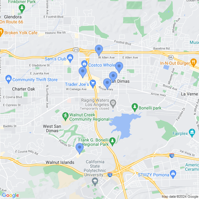 Map of veterinarians in San Dimas, CA