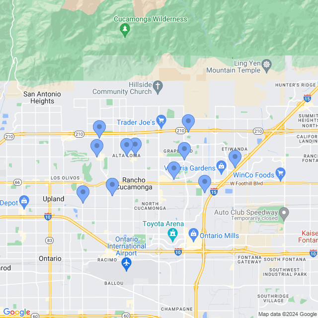 Map of veterinarians in Rancho Cucamonga, CA