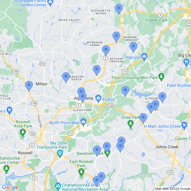 Map of veterinarians in Alpharetta, GA