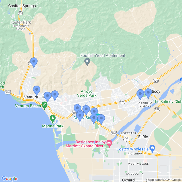 Map of veterinarians in Ventura, CA
