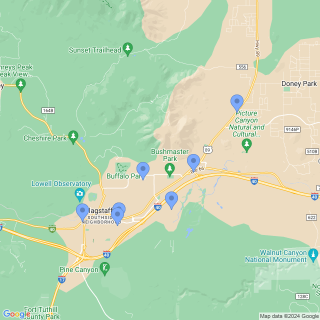 Map of veterinarians in Flagstaff, AZ