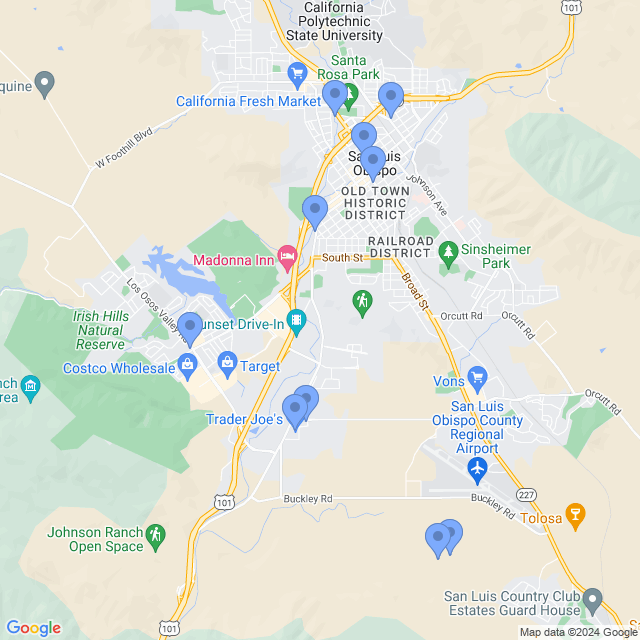 Map of veterinarians in San Luis Obispo, CA