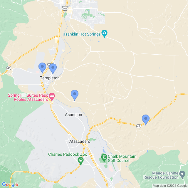 Map of veterinarians in Templeton, CA