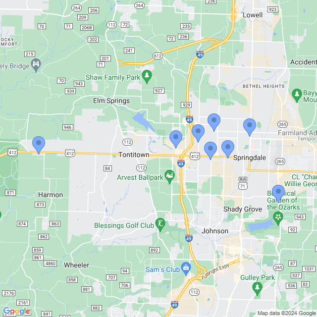 Map of veterinarians in Springdale, AR