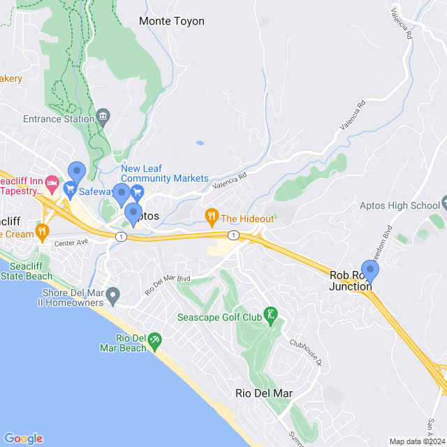 Map of veterinarians in Aptos, CA