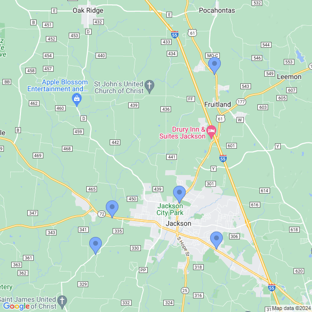 Map of veterinarians in Jackson, MO