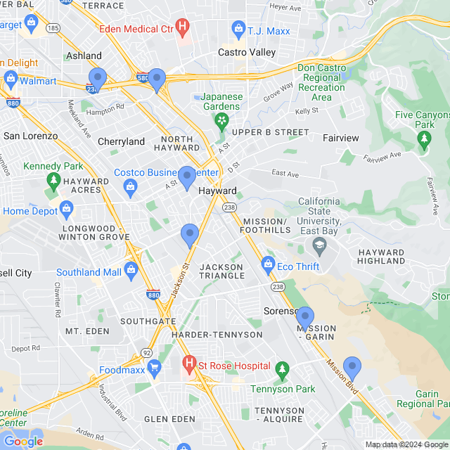Map of veterinarians in Hayward, CA